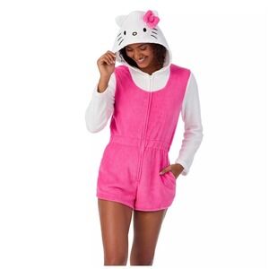 Womens Hello Kitty Romper Pajamas Hoodie Sanrio Pink Cute One Piece Size Large L